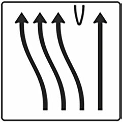 Verkehrszeichen 501-51 Überleitungstafel ohne Gegenverkehr 4-streifig, davon die drei linken Fahrstreifen nach links übergeleitet und rechter Fahrstreifen geradeaus. - 1600x1600 2 mm RA1