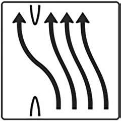 Verkehrszeichen 501-52 Überleitungstafel ohne Gegenverkehr 4-streifig nach links, davon 1 Fahrstreifen übergeleitet - 1600x1600 2 mm RA1