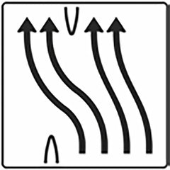 Verkehrszeichen 501-53 Überleitungstafel ohne Gegenverkehr 4-streifig nach links, davon 2 Fahrstreifen übergeleitet - 1600x1600 2 mm RA1