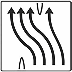 Verkehrszeichen 501-54 Überleitungstafel ohne Gegenverkehr 4-streifig nach links, davon 3 Fahrstreifen übergeleitet - 1600x1600 2 mm RA1