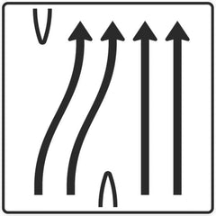 Verkehrszeichen 501-60 Überleitungstafel ohne Gegenverkehr 4-streifig, davon die beiden linken Fahrstreifen nach rechts übergeleitet und die beiden rechten Fahrstreifen geradeaus. - 1600x1600 2 mm RA1