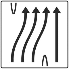 Verkehrszeichen 501-61 Überleitungstafel ohne Gegenverkehr 4-streifig, davon die drei linken Fahrstreifen nach rechts übergeleitet und rechter Fahrstreifen geradeaus. - 1600x1600 2 mm RA1