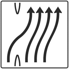 Verkehrszeichen 501-62 Überleitungstafel ohne Gegenverkehr 4-streifig nach rechts, davon 1 Fahrstreifen übergeleitet - 1600x1600 2 mm RA1