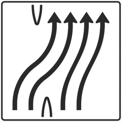 Verkehrszeichen 501-63 Überleitungstafel ohne Gegenverkehr 4-streifig nach rechts, davon 2 Fahrstreifen übergeleitet - 1600x1600 2 mm RA1