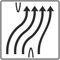 Verkehrszeichen 501-64 Überleitungstafel ohne Gegenverkehr 4-streifig nach rechts, davon 3 Fahrstreifen übergeleitet - 1600x1600 2 mm RA1 Astifol