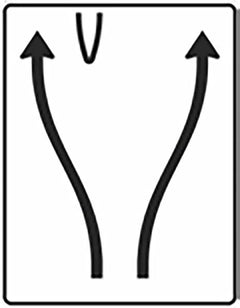 Verkehrszeichen 501-70 Überleitungstafel ohne Gegenverkehr 2-streifig, davon linker Fahrstreifen nach links übergeleitet und rechter Fahrstreifen nach rechts verschwenkt - 1600x1250 Alform RA1