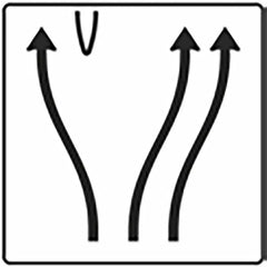 Verkehrszeichen 501-71 Überleitungstafel ohne Gegenverkehr 3-streifig, davon linker Fahrstreifen nach links übergeleitet und rechter Fahrstreifen nach rechts verschwenkt - 1600x1600 2 mm RA1