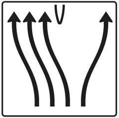 Verkehrszeichen 501-75 Überleitungstafel ohne Gegenverkehr 4-streifig, davon die drei linken Fahrstreifen nach links übergeleitet und rechter Fahrstreifen nach rechts verschwenkt - 1600x1600 2 mm RA1