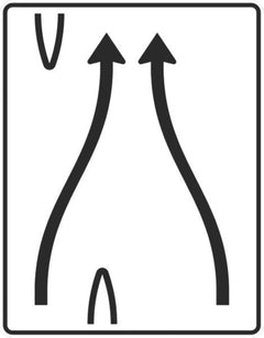 Verkehrszeichen 501-80 Überleitungstafel ohne Gegenverkehr 2-streifig, davon linker Fahrstreifen nach rechts übergeleitet und rechter Fahrstreifen nach rechts verschwenkt - 1600x1250 Alform RA1