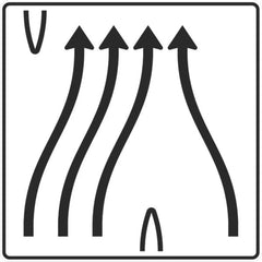 Verkehrszeichen 501-85 Überleitungstafel ohne Gegenverkehr 4-streifig, davon die drei linken Fahrstreifen nach rechts übergeleitet und rechter Fahrstreifen nach links verschwenkt - 1600x1600 2 mm RA1