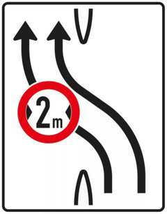 Verkehrszeichen 505-11 Überleitungstafel ? ohne Gegenverkehr und mit integriertem Zeichen 264 ? zweistreifig nach links; bisher Zeichen 505-12 - 1600x1250 2 mm RA1 Astifol