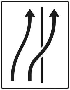 Verkehrszeichen 511-26 Verschwenkungstafel ? ohne Gegenverkehr ? zweistreifige Verschwenkung, einstreifig auf den Seitenstreifen; neues Zeichen - 1600x1250 2 mm RA1