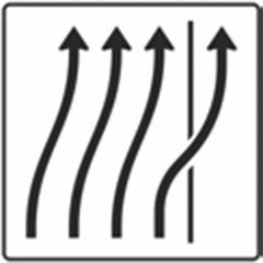 Verkehrszeichen 511-28 Verschwenkungstafel ohne Gegenverkehr 4-streifige Verschwenkung, 1-streifig auf den Seitenstreifen - 1600x1600 2 mm RA1