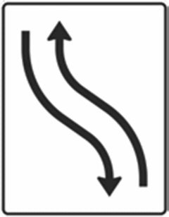 Verkehrszeichen 512-10 Verschwenkungstafel mit Gegenverkehr Verschwenkung nach links 1-streifig in Fahrtrichtung links und 1-streifig in Gegenrichtung - 1600x1250 Alform RA1