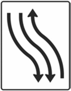 Verkehrszeichen 512-11 Verschwenkungstafel mit Gegenverkehr Verschwenkung nach 1-streifig in Fahrtrichtung links und 2-streifig in Gegenrichtung - 1600x1250 Alform RA1