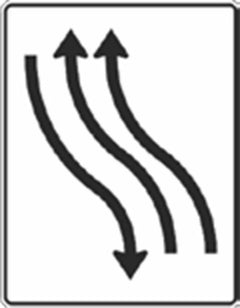 Verkehrszeichen 512-12 Verschwenkungstafel mit Gegenverkehr Verschwenkung nach links 2-streifig in Fahrtrichtung und 1-streifig in Gegenrichtung - 1600x1250 Alform RA1