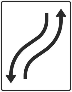 Verkehrszeichen 512-20 Verschwenkungstafel mit Gegenverkehr Verschwenkung nach links 1-streifig in Fahrtrichtung links und 1-streifig in Gegenrichtung - 1600x1250 Alform RA1