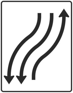 Verkehrszeichen 512-21 Verschwenkungstafel mit Gegenverkehr Verschwenkung nach 1-streifig in Fahrtrichtung rechts und 2-streifig in Gegenrichtung - 1600x1250 Alform RA1