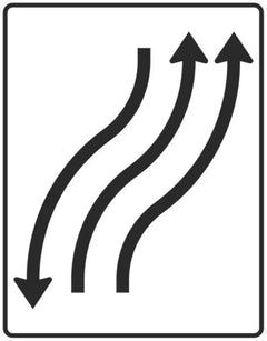 Verkehrszeichen 512-22 Verschwenkungstafel mit Gegenverkehr Verschwenkung nach rechts 2-streifig in Fahrtrichtung und 1-streifig in Gegenrichtung - 1600x1250 Alform RA1