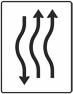 Verkehrszeichen 514-11 Verschwenkungstafel kurze Verschwenkung mit Gegenverkehr nach links 2-streifig in Fahrtrichtung und 1-streifig in Gegenrichtung - 1600x1250 Alform RA1