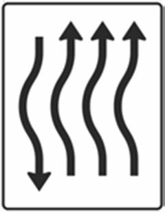 Verkehrszeichen 514-12 Verschwenkungstafel kurze Verschwenkung mit Gegenverkehr nach links 3-streifig in Fahrtrichtung und 1-streifig in Gegenrichtung - 1600x1250 Alform RA1