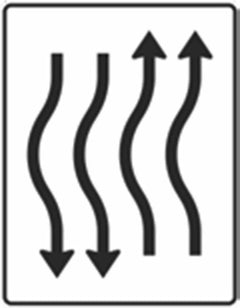 Verkehrszeichen 514-14 Verschwenkungstafel kurze Verschwenkung mit Gegenverkehr nach links 2-streifig in Fahrtrichtung und 2-streifig in Gegenrichtung - 1600x1250 Alform RA1