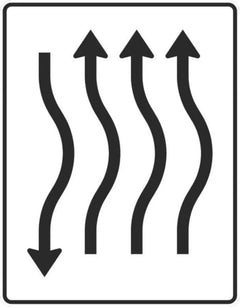 Verkehrszeichen 514-22 Verschwenkungstafel kurze Verschwenkung mit Gegenverkehr nach rechts 3-streifig in Fahrtrichtung und 1-streifig in Gegenrichtung - 1600x1250 Alform RA1