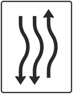Verkehrszeichen 514-23 Verschwenkungstafel kurze Verschwenkung mit Gegenverkehr nach rechts 1-streifig in Fahrtrichtung und 2-streifig in Gegenrichtung - 1600x1250 Alform RA1