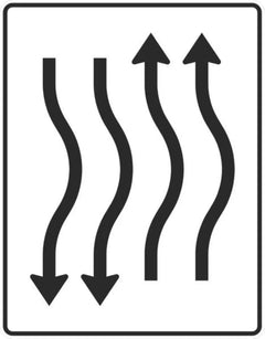 Verkehrszeichen 514-24 Verschwenkungstafel kurze Verschwenkung mit Gegenverkehr nach rechts 2-streifig in Fahrtrichtung und 2-streifig in Gegenrichtung - 1600x1250 Alform RA1