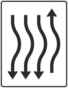 Verkehrszeichen 514-26 Verschwenkungstafel kurze Verschwenkung mit Gegenverkehr nach rechts 1-streifig in Fahrtrichtung und 3-streifig in Gegenrichtung - 1600x1250 Alform RA1