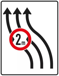 Verkehrszeichen 515-12 Verschwenkungstafel ? ohne Gegenverkehr mit integriertem Zeichen 264 StVO ? dreistreifig nach links; bisher Zeichen 515-13 - 1600x1250 2 mm RA1