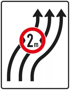 Verkehrszeichen 515-22 Verschwenkungstafel ? ohne Gegenverkehr mit integriertem Zeichen 264 StVO ? dreistreifig nach rechts; bisher Zeichen 515-23 - 1600x1250 2 mm RA1