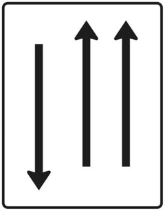 Verkehrszeichen 522-31 Fahrstreifentafel ? mit Gegenverkehr ? zweistreifig in Fahrtrichtung und einstreifig in Gegenrichtung - 1600x1250 2 mm RA1