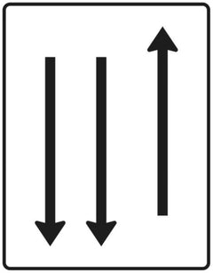 Verkehrszeichen 522-32 Fahrstreifentafel ? mit Gegenverkehr ? einstreifig in Fahrtrichtung und zweistreifig in Gegenrichtung - 1600x1250 2 mm RA1 Astifol