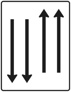 Verkehrszeichen 522-33 Fahrstreifentafel ? mit Gegenverkehr ? zweistreifig in Fahrtrichtung und zweistreifig in Gegenrichtung - 1600x1250 2 mm RA1