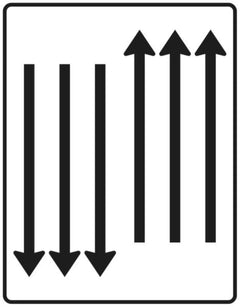 Verkehrszeichen 522-36 Fahrstreifentafel ? mit Gegenverkehr ? dreistreifig in Fahrtrichtung und dreistreifig in Gegenrichtung - 1600x1250 2 mm RA1