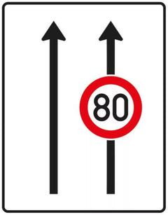 Verkehrszeichen 523-30 Fahrstreifentafel ? ohne Gegenverkehr mit integriertem Zeichen 274 ? zweistreifig in Fahrtrichtung; neues Zeichen - 1600x1250 2 mm RA1