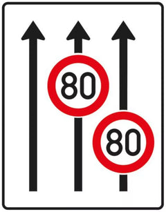 Verkehrszeichen 523-31 Fahrstreifentafel ? ohne Gegenverkehr mit integriertem Zeichen 274 ? dreistreifig in Fahrtrichtung; neues Zeichen - 1600x1250 2 mm RA1