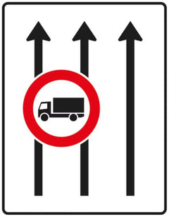 Verkehrszeichen 524-31 Fahrstreifentafel ? ohne Gegenverkehr mit integriertem Zeichen 253 ? dreistreifig in Fahrtrichtung; neues Zeichen - 1600x1250 2 mm RA1