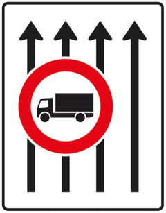 Verkehrszeichen 524-32 Fahrstreifentafel ? ohne Gegenverkehr mit integriertem Zeichen 253 ? vierstreifig in Fahrtrichtung; neues Zeichen - 1600x1250 2 mm RA1