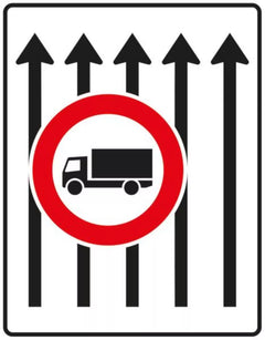 Verkehrszeichen 524-33 Fahrstreifentafel ? ohne Gegenverkehr mit integriertem Zeichen 253 ? fünfstreifig in Fahrtrichtung; neues Zeichen - 1600x1250 2 mm RA1