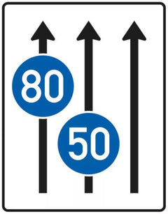 Verkehrszeichen 525-31 Fahrstreifentafel ? ohne Gegenverkehr mit integriertem Zeichen 275 ? dreistreifig in Fahrtrichtung - 1600x1250 2 mm RA1