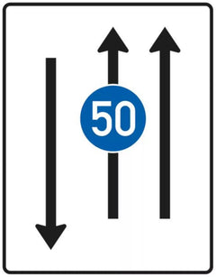 Verkehrszeichen 526-31 Fahrstreifentafel ? mit Gegenverkehr und mit integriertem Zeichen 275 ? zweistreifig in Fahrtrichtung und einstreifig in Gegenrichtung - 1600x1250 2 mm RA1