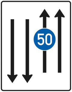 Verkehrszeichen 526-33 Fahrstreifentafel ? mit Gegenverkehr und mit integriertem Zeichen 275 ? zweistreifig in Fahrtrichtung und zweistreifig in Gegenrichtung - 1600x1250 2 mm RA1