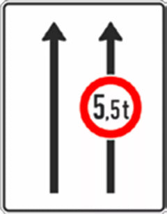 Verkehrszeichen 527-30 Fahrstreifentafel ohne Gegenverkehr mit integriertem Z. 262, 2-streifig in Fahrtrichtung - 1600x1250 2 mm RA1