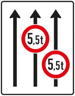 Verkehrszeichen 527-31 Fahrstreifentafel ohne Gegenverkehr mit integriertem Z. 262, 3-streifig in Fahrtrichtung - 1600x1250 2 mm RA1 Astifol