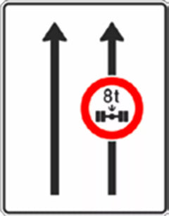 Verkehrszeichen 528-30 Fahrstreifentafel ohne Gegenverkehr mit integriertem Z. 263, 2-streifig in Fahrtrichtung - 1600x1250 2 mm RA1