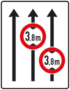 Verkehrszeichen 529-31 Fahrstreifentafel ohne Gegenverkehr mit integriertem Z. 265, 3-streifig in Fahrtrichtung - 1600x1250 2 mm RA1