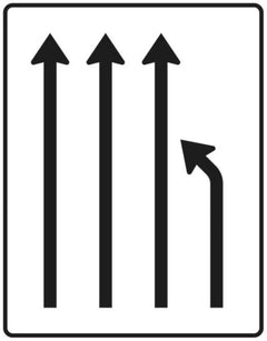 Verkehrszeichen 531-12 Einengungstafel ? ohne Gegenverkehr ? Einzug rechts, noch 3 Fahrstreifen - 1600x1250 2 mm RA1