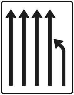 Verkehrszeichen 531-13 Einengungstafel ? ohne Gegenverkehr ? Einzug rechts, noch 4 Fahrstreifen - 1600x1250 2 mm RA1